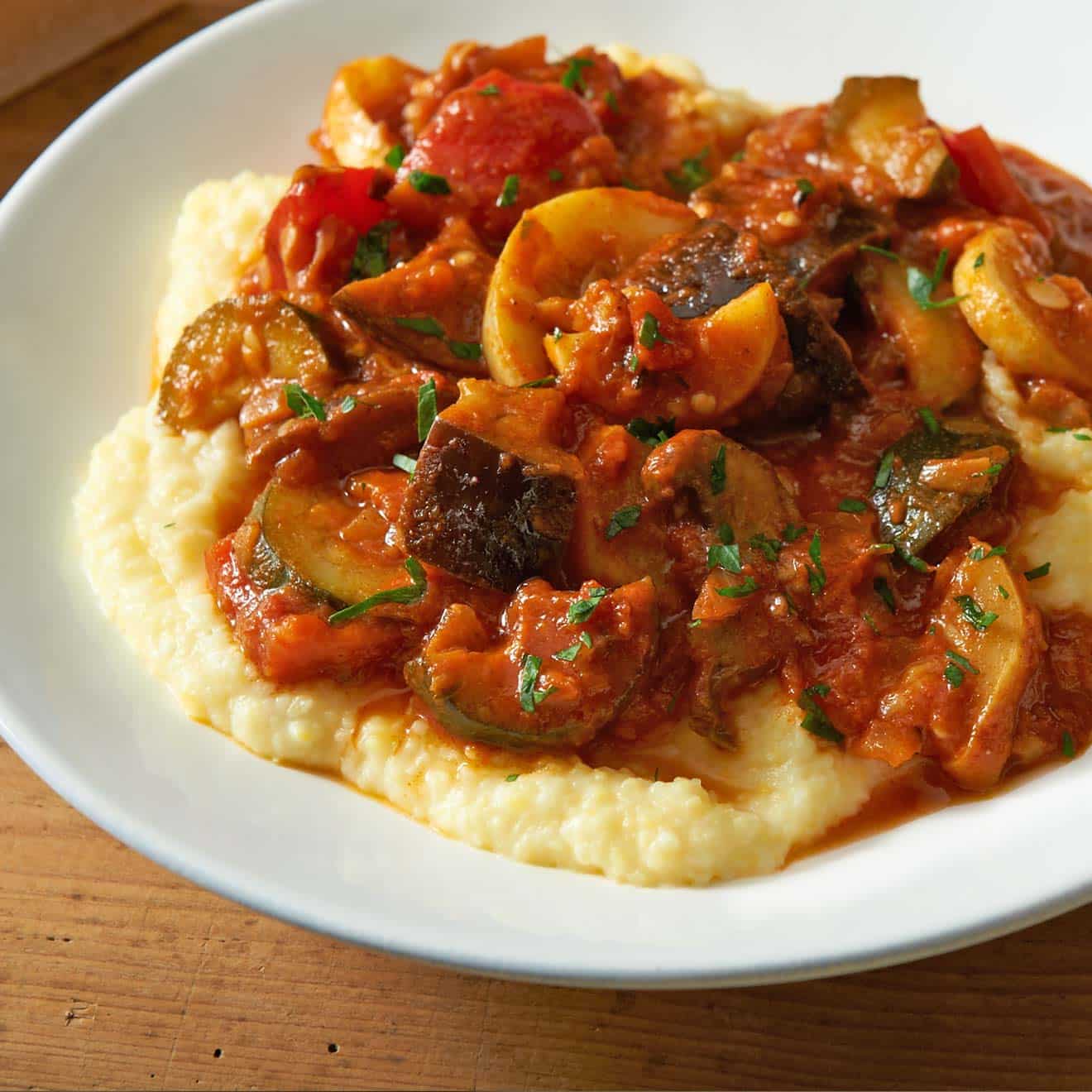 Asiago Giambotta (Vegetable Stew) Over Parmesan Polenta