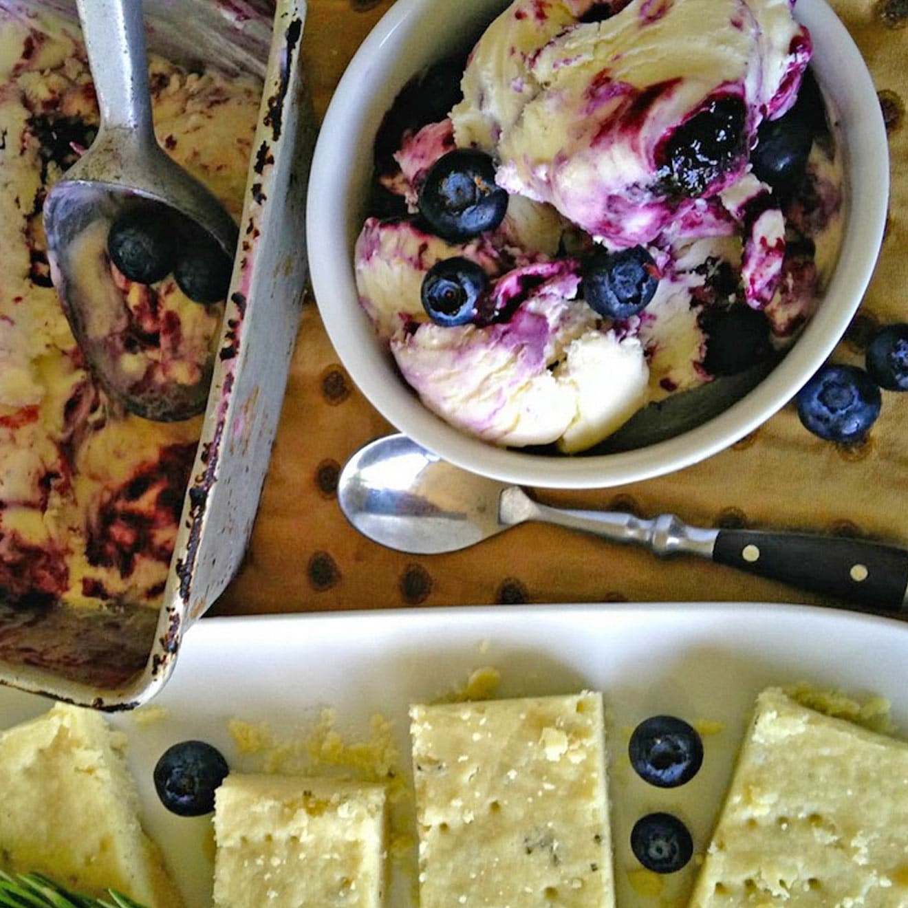Balsamic Blueberry Ice Cream with Rosemary Shortbread