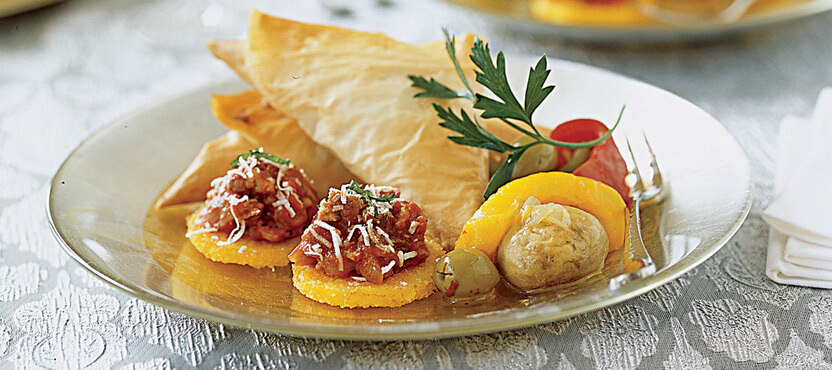 Polenta Appetizers with Sausage & Basil