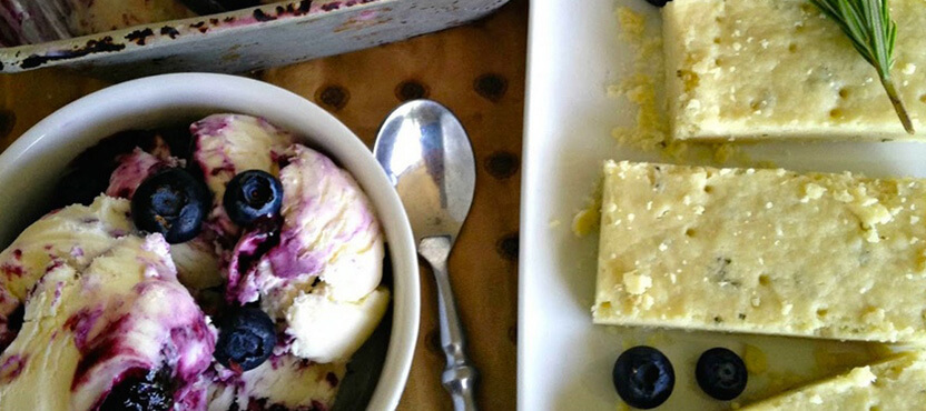 Balsamic Blueberry Ice Cream with Olive Oil-Rosemary Shortbread