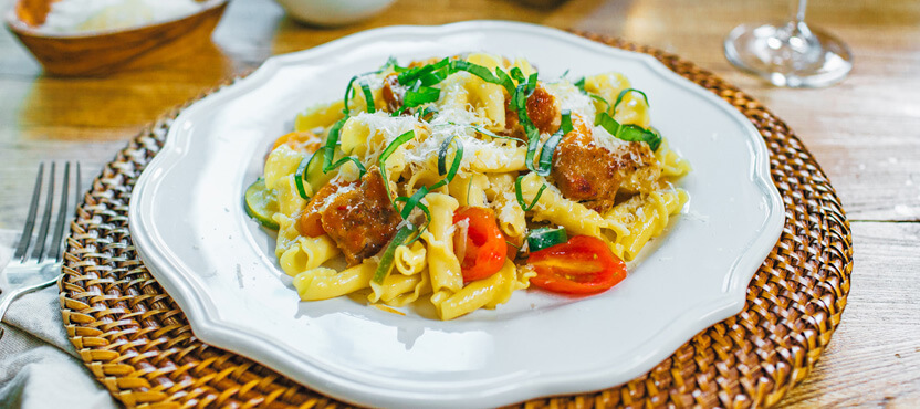 Campanelle Noodles with Zucchini, Tomatoes, & Basil