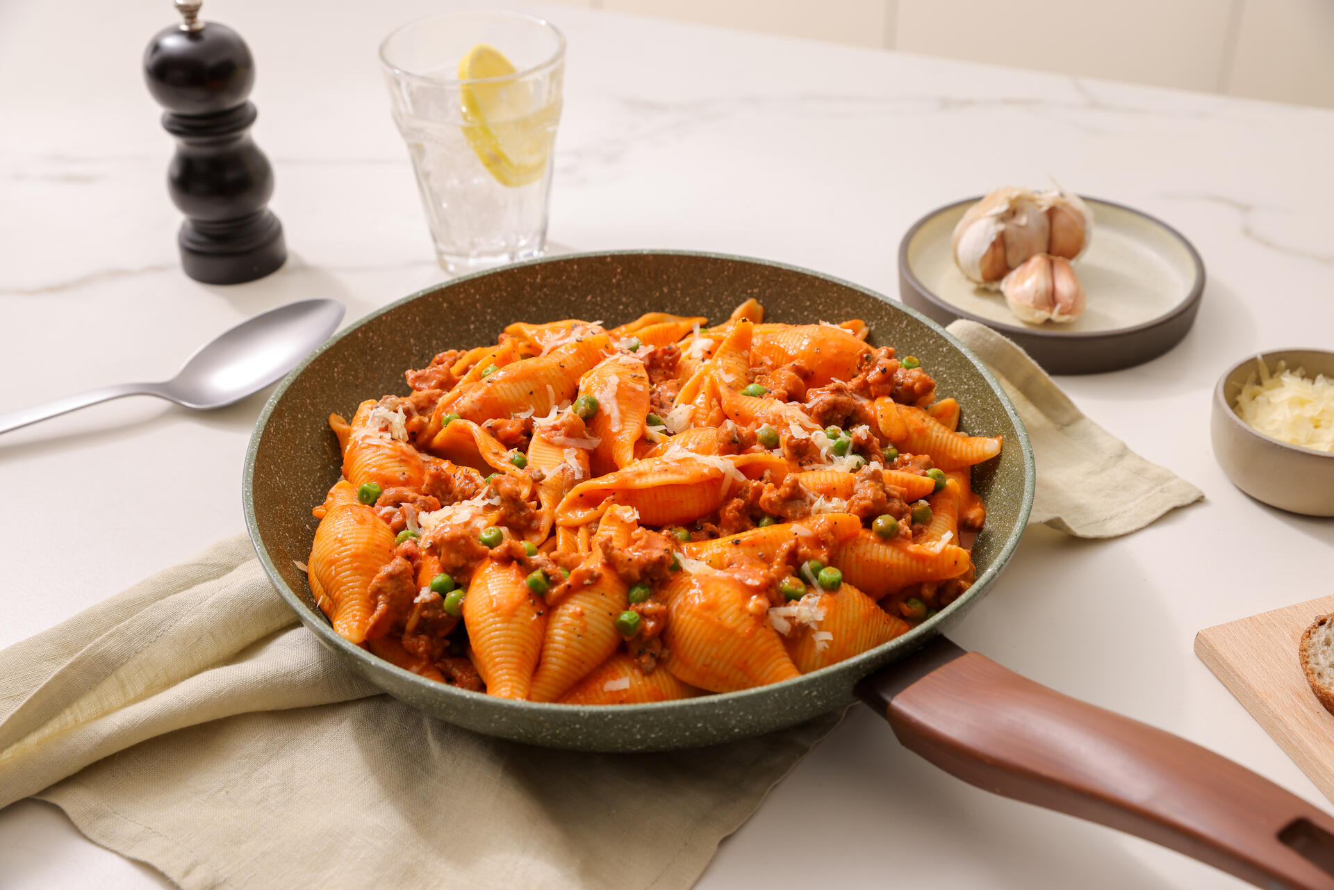 Shells with Sausage & Peas