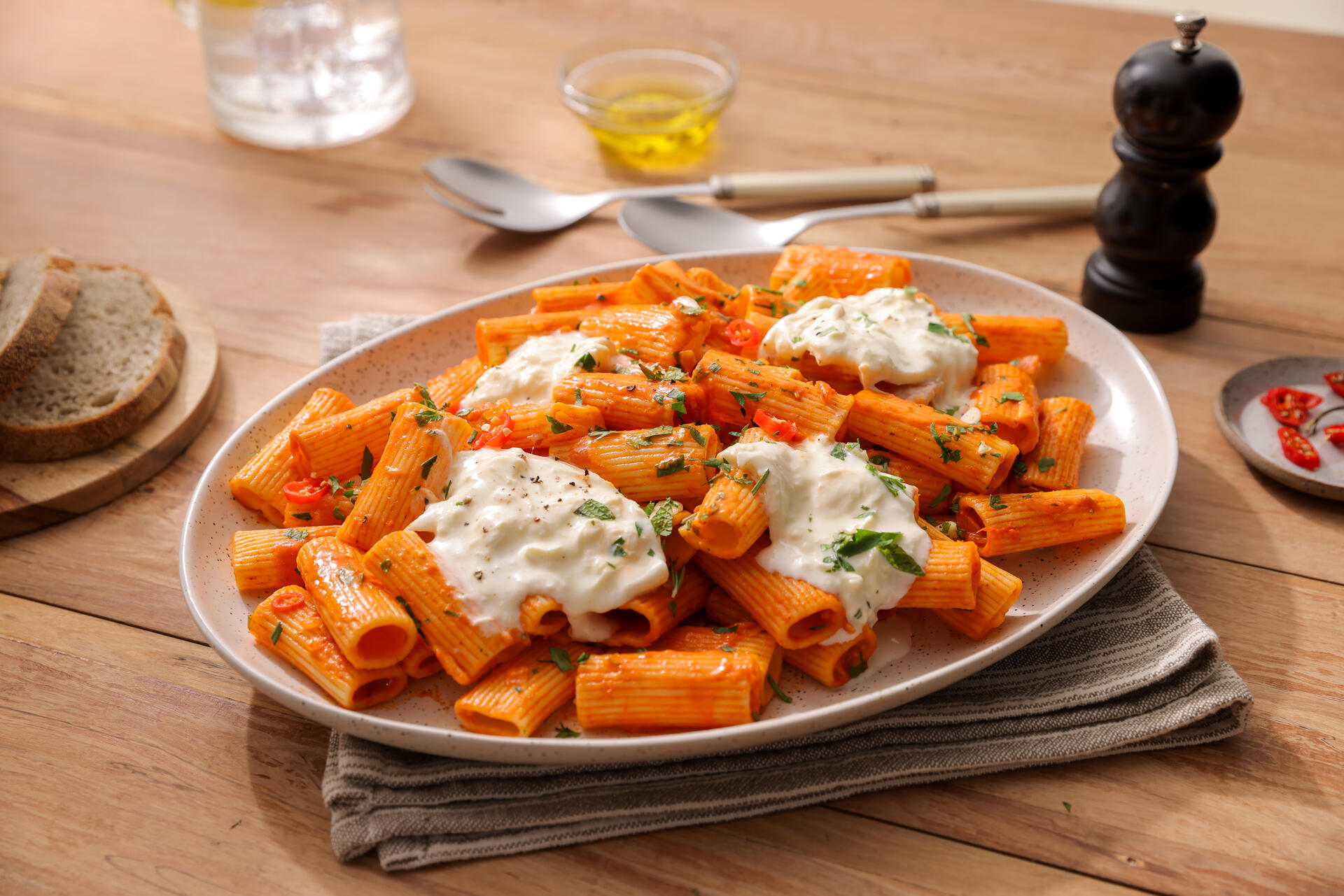 Spicy Garlic Vodka Rigatoni with Burrata